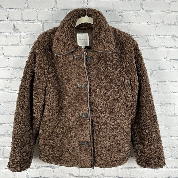Avec Les Filles Faux Shearling Teddy Coat w/ Faux Leather Trim, Size S, Espresso - Picture 3 of 13